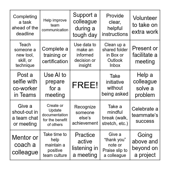 Recognition Bingo Card