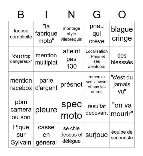 Pierre Chabrimerde Bingo Card