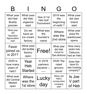 Heb History Bingo Card