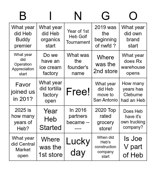 Heb History Bingo Card