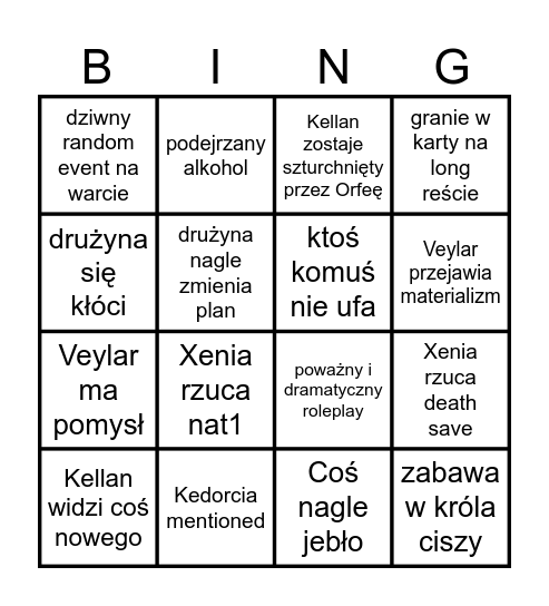 BINGO HORYZONTU Bingo Card