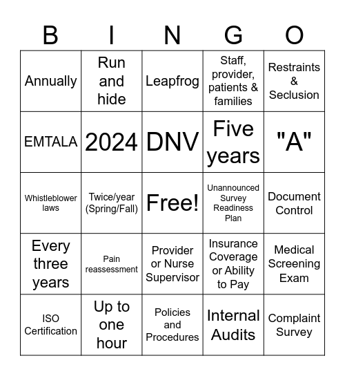 Accreditation Bingo Card