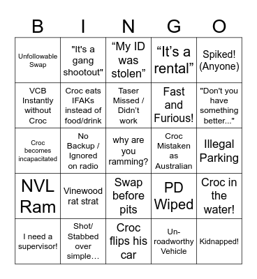 Croc Bingo Card