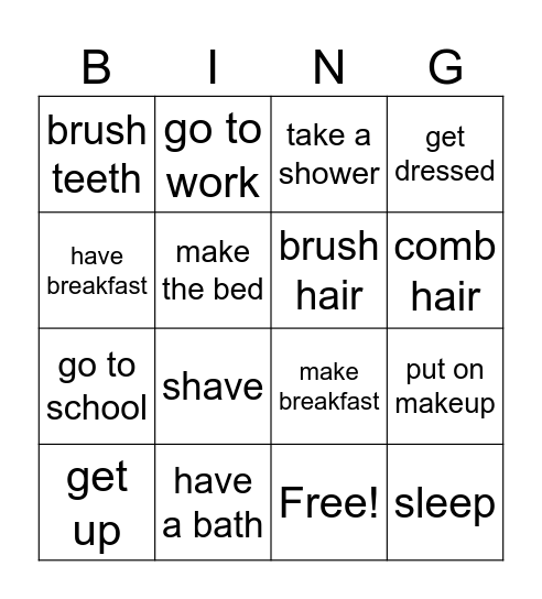 Routines Bingo Card
