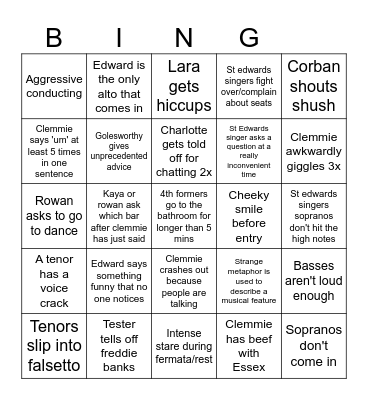 Choir bingo Card