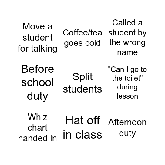 Wilton Teacher Bingo Card
