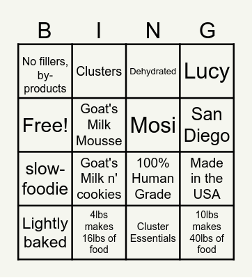 The Honest Kitchen Bingo Card