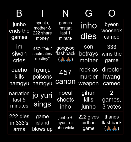 squid game 3 Bingo Card