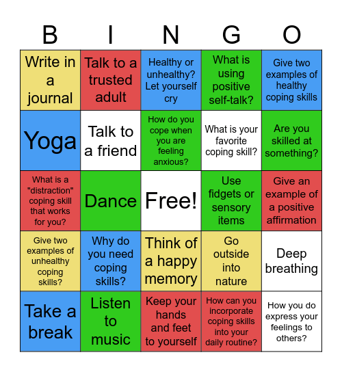 Coping Skills Bingo Card