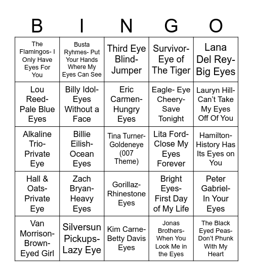 Radio Bingo "Eyes" Up Here Bingo Card