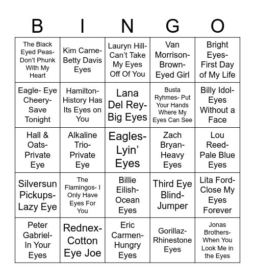 Radio Bingo "Eyes" Up Here Bingo Card