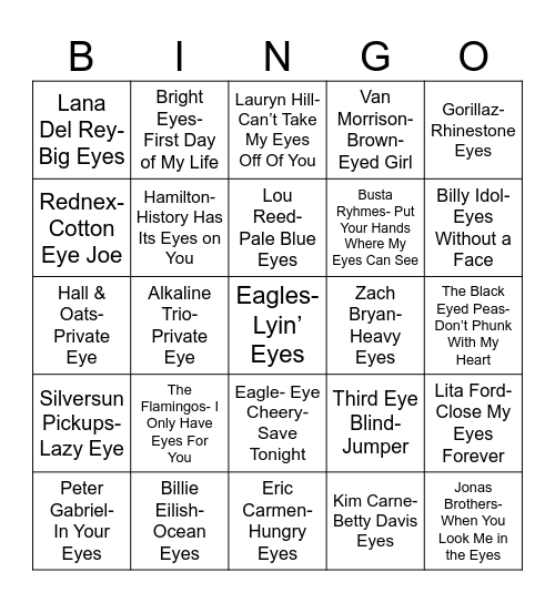 Radio Bingo "Eyes" Up Here Bingo Card