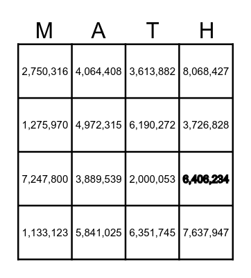 Place Value B-I-N-G-O Bingo Card