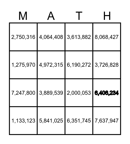 Place Value B-I-N-G-O Bingo Card