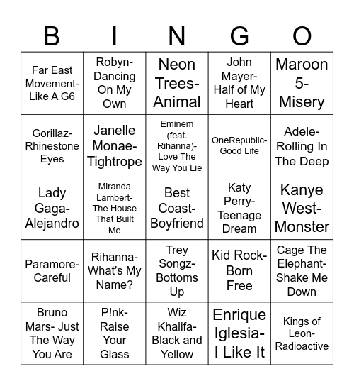 Radio Bingo Class of 2010 Bingo Card