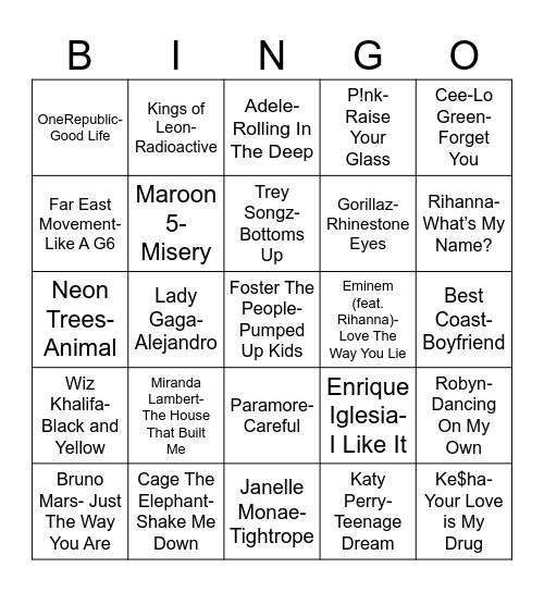 Radio Bingo Class of 2010 Bingo Card