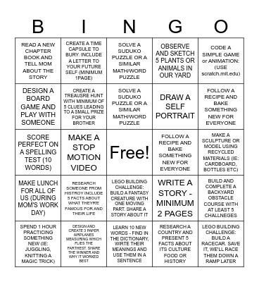 SUMMER BINGO CHALLENGE Bingo Card