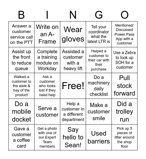 BUNNINGS BALLINA TEAM BINGO Card
