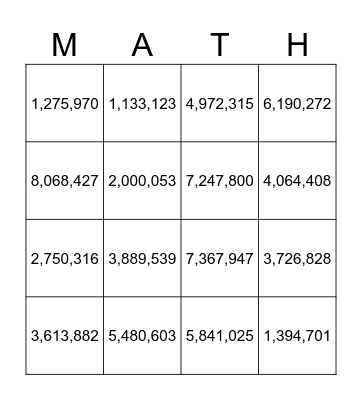 Place Value B-I-N-G-O Bingo Card
