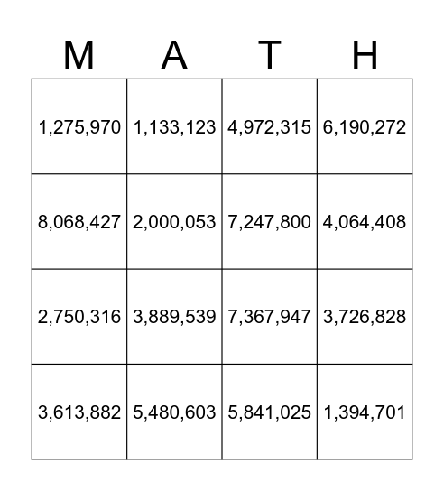 Place Value B-I-N-G-O Bingo Card