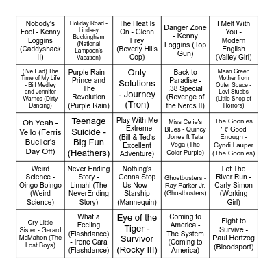 80's Movies Bingo Card