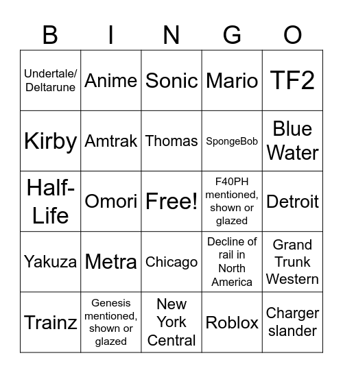 AmtrakGuy365 Bingo Card