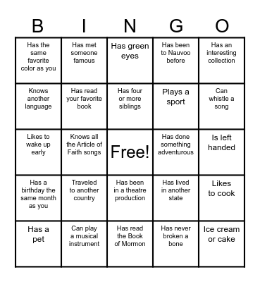 Getting to Know You Bingo Card