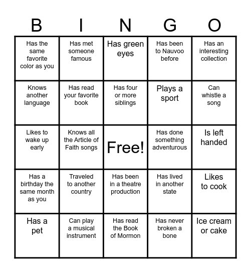 Getting to Know You Bingo Card