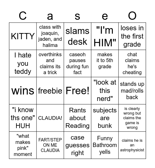 caseoh Bingo Card