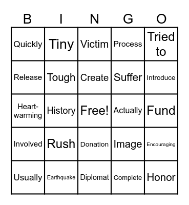 English Vocabulary Bingo Card