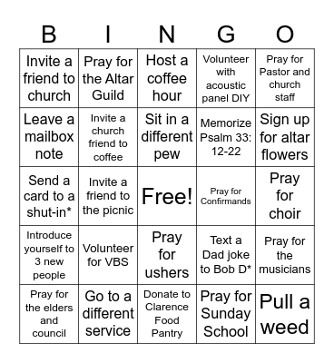 Holy Cross Bingo Card