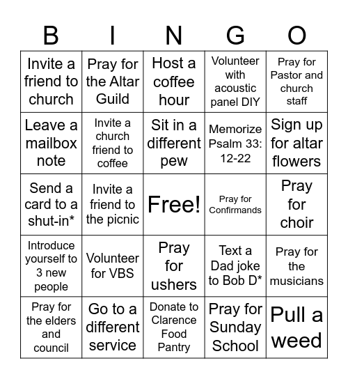 Holy Cross Bingo Card