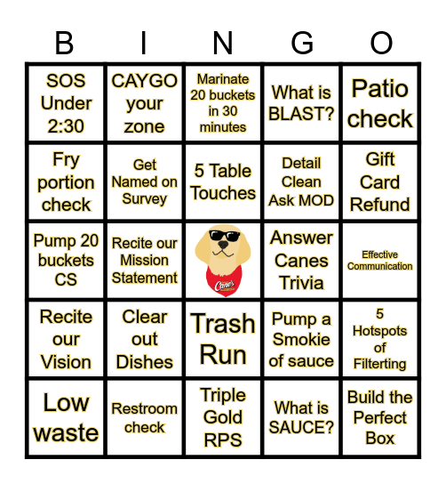 C329 Raising Canes Bingo Card