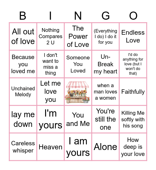 Love Song Bingo Card