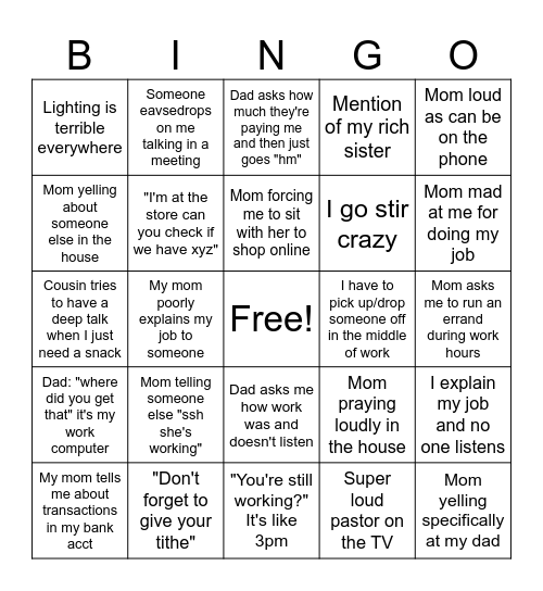 WFH Bingo Card