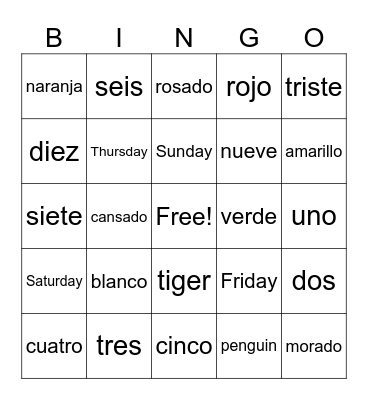 Spanglish Day Bingo Card