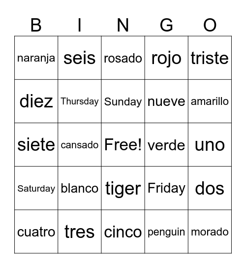 Spanglish Day Bingo Card