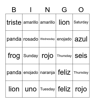 Spanglish Day Bingo Card