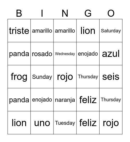 Spanglish Day Bingo Card