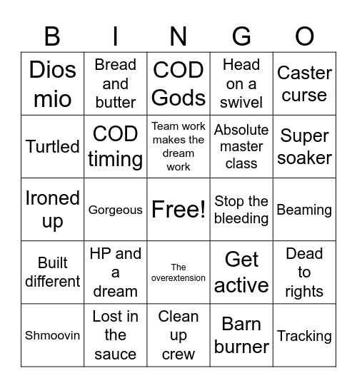 Champs Caster Bingo Card