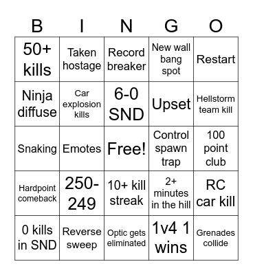 Champs In Game Bingo Card
