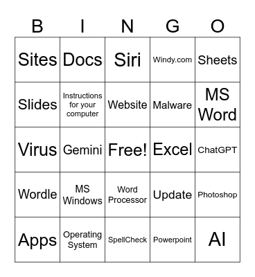 Computer Software Bingo Card