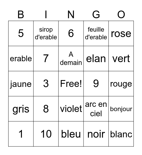 Francaise Au Canada Bingo Card