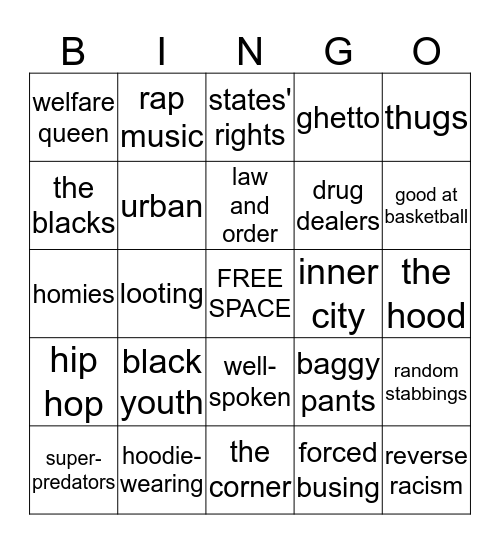 Dog-Whistle Politics Bingo Card