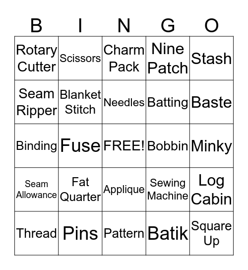 Crafty Quilter Bingo Card