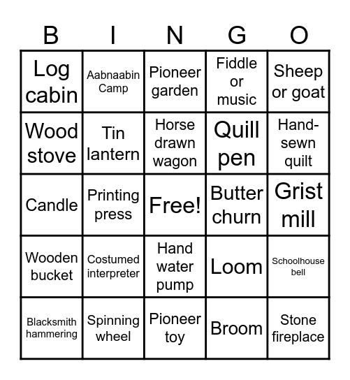 Lang Pioneer Museum Bingo Card