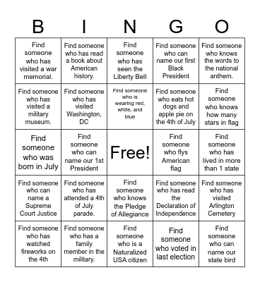 INDEPENDENCE DAY Bingo Card