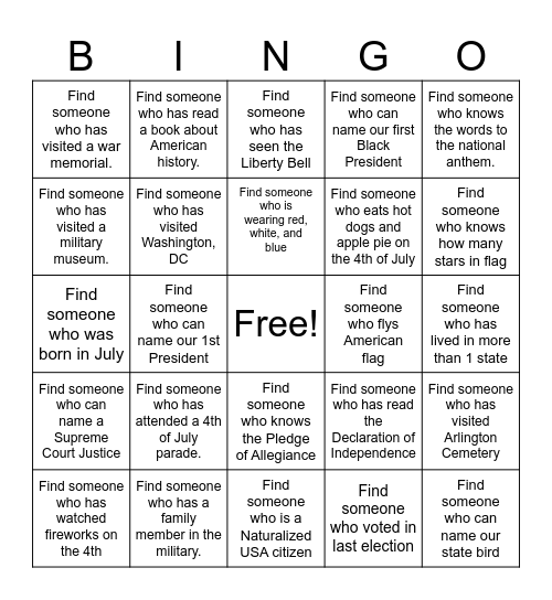 INDEPENDENCE DAY Bingo Card