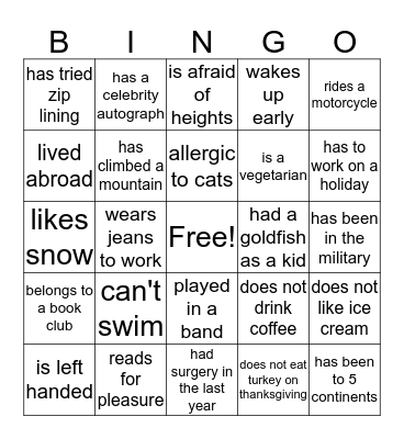 Networking Bingo Card