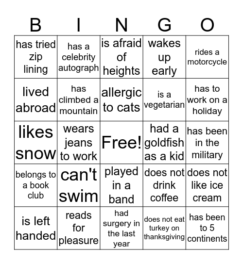 Networking Bingo Card